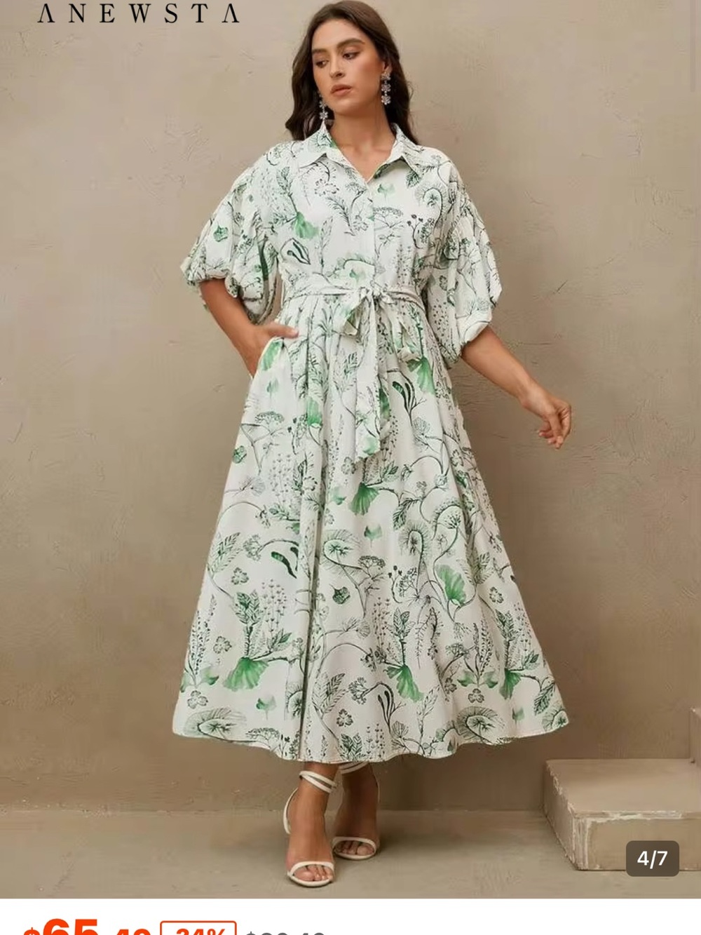 Anewsta Vacation Style Elegant Floral Print Long Dress